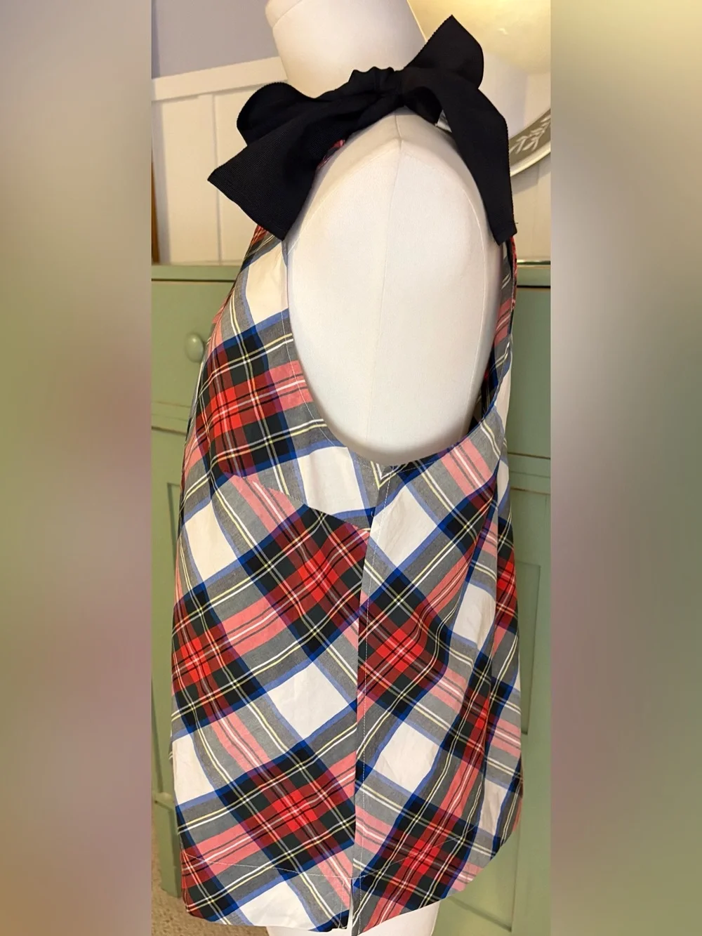 J Crew Bow-Shoulder Sleeveless Top Featuring Diagonal Tartan Plaid - Sz 10